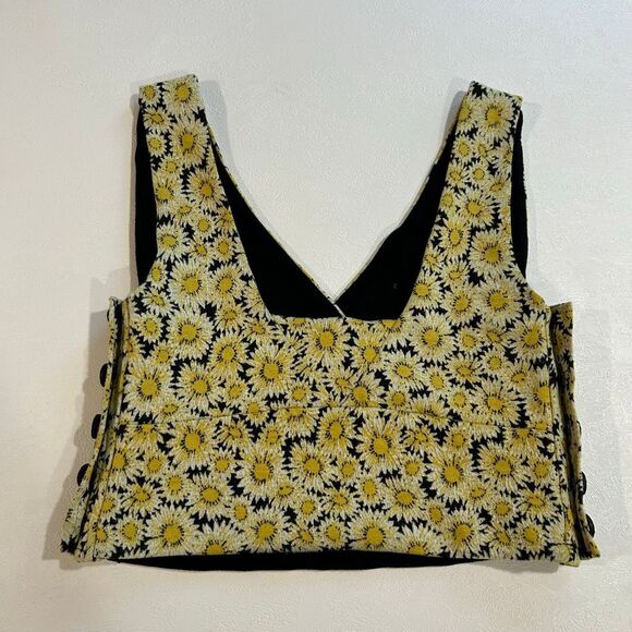 Maeve by Anthropologie Daisy Floral Button Side Crop Top XS Yellow Black Summer - Picture 2 of 5